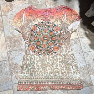 Bohemian Floral Print Top - Orange and Green